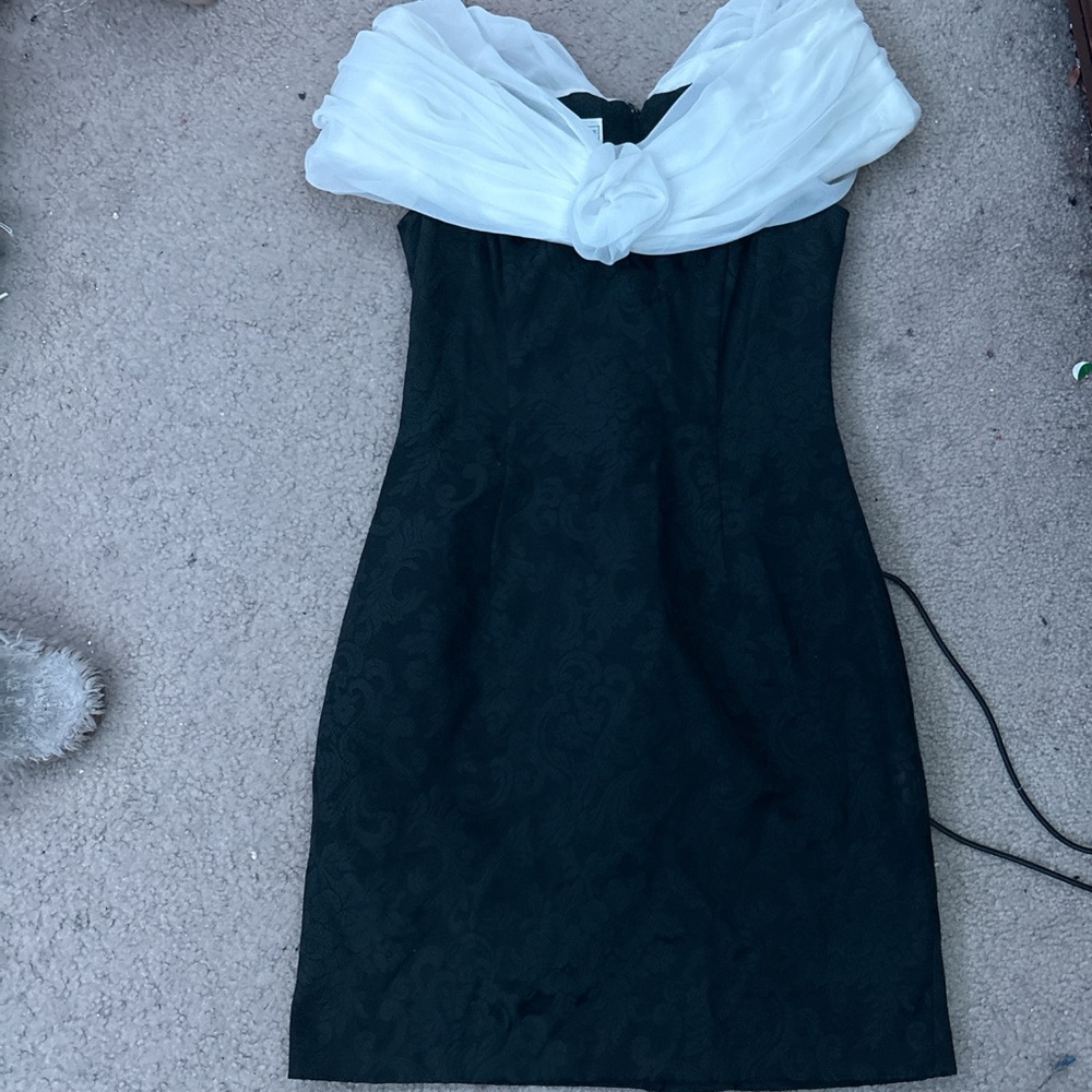 Jessica McClintock Strapless Black Dress with White Overlay